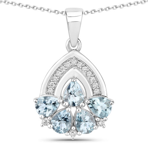 Aquamarine-1.22 Carat Genuine Aquamarine and Lab Grown Diamond .925 Sterling Silver Pendant