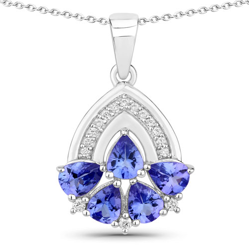 Tanzanite-1.52 Carat Genuine Tanzanite and Lab Grown Diamond .925 Sterling Silver Pendant
