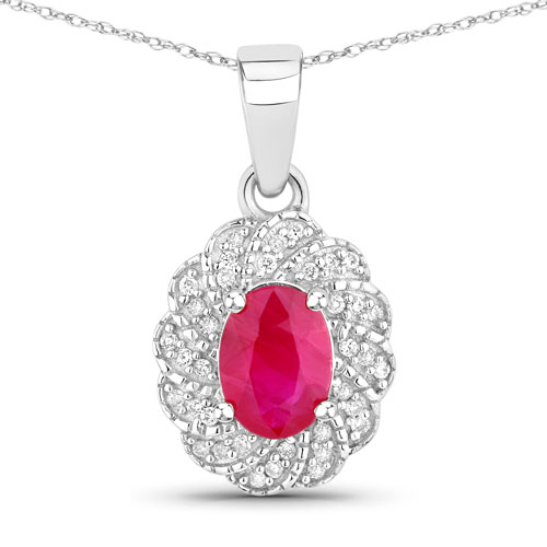 Ruby-0.95 Carat Genuine Ruby and White Diamond 10K White Gold Pendant