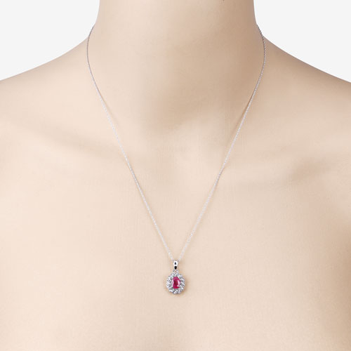 0.95 Carat Genuine Ruby and White Diamond 10K White Gold Pendant