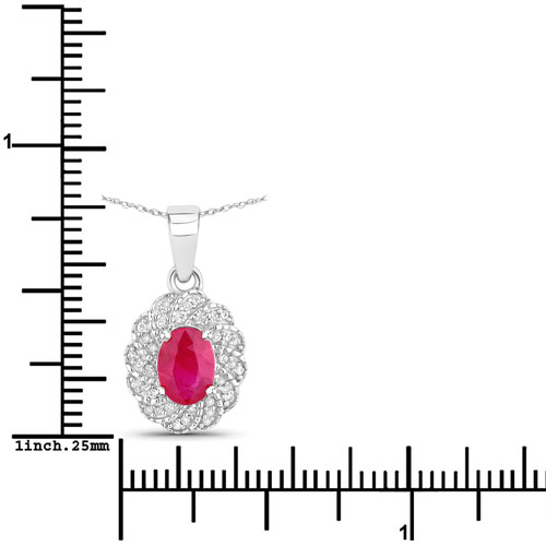 0.95 Carat Genuine Ruby and White Diamond 10K White Gold Pendant
