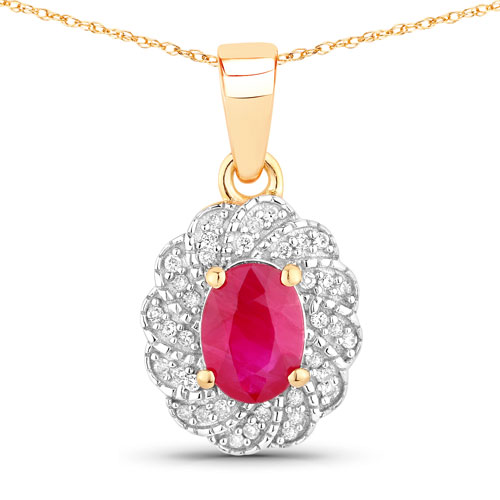 Ruby-0.95 Carat Genuine Ruby and White Diamond 10K Yellow Gold Pendant