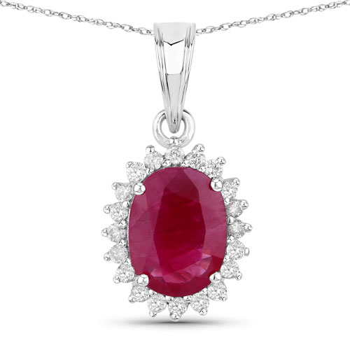 Ruby-1.60 Carat Genuine Ruby and White Diamond 10K White Gold Pendant