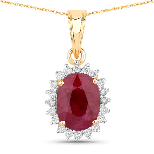 Ruby-1.60 Carat Genuine Ruby and White Diamond 10K Yellow Gold Pendant