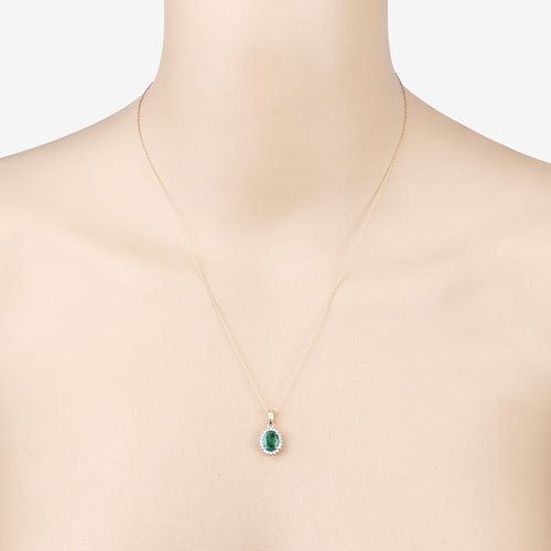 1.36 Carat Genuine Zambian Emerald and White Diamond 10K Yellow Gold Pendant