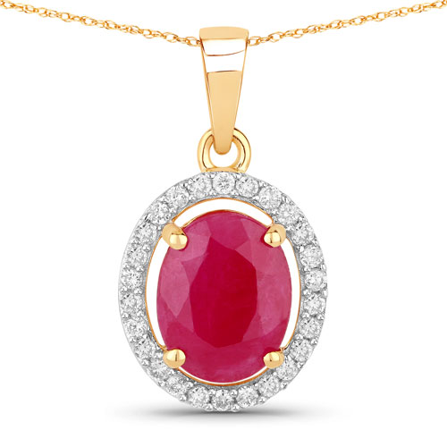 Ruby-2.51 Carat Genuine Ruby and White Diamond 10K Yellow Gold Pendant