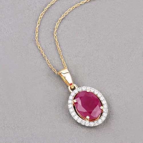 2.51 Carat Genuine Ruby and White Diamond 10K Yellow Gold Pendant