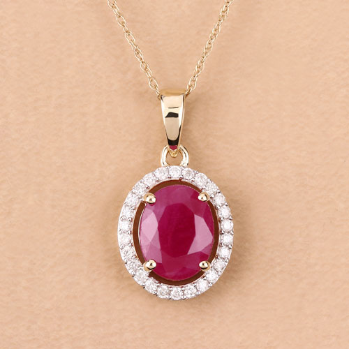 2.51 Carat Genuine Ruby and White Diamond 10K Yellow Gold Pendant