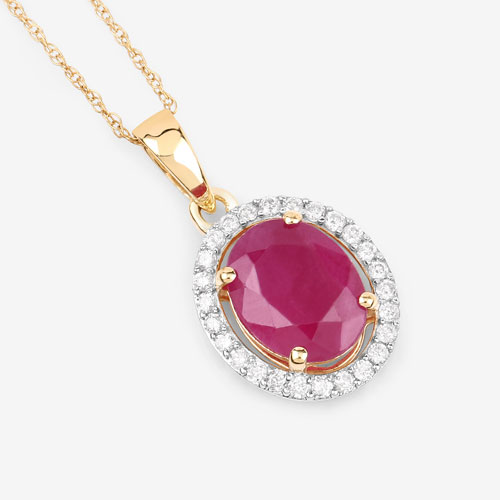 2.51 Carat Genuine Ruby and White Diamond 10K Yellow Gold Pendant