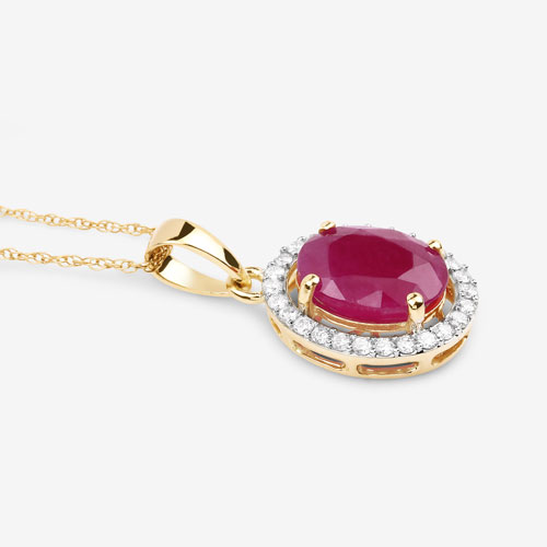 2.51 Carat Genuine Ruby and White Diamond 10K Yellow Gold Pendant