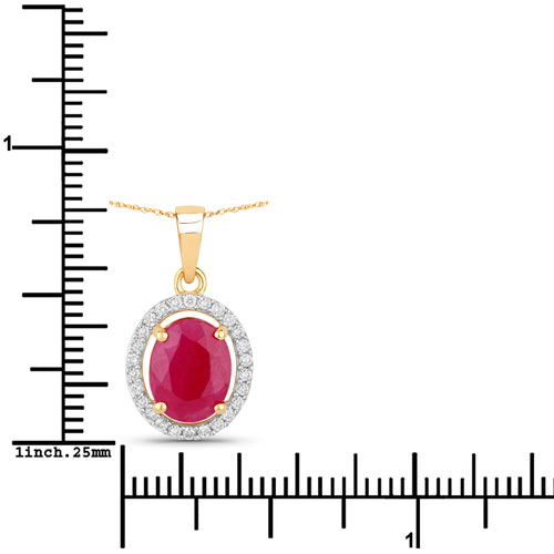 2.51 Carat Genuine Ruby and White Diamond 10K Yellow Gold Pendant