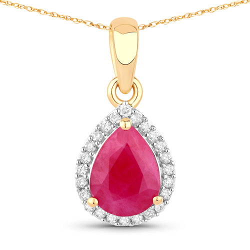 Ruby-1.55 Carat Genuine Ruby and White Diamond 10K Yellow Gold Pendant