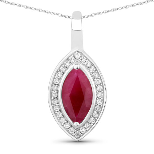 Ruby-1.52 Carat Genuine Ruby and White Diamond 10K White Gold Pendant