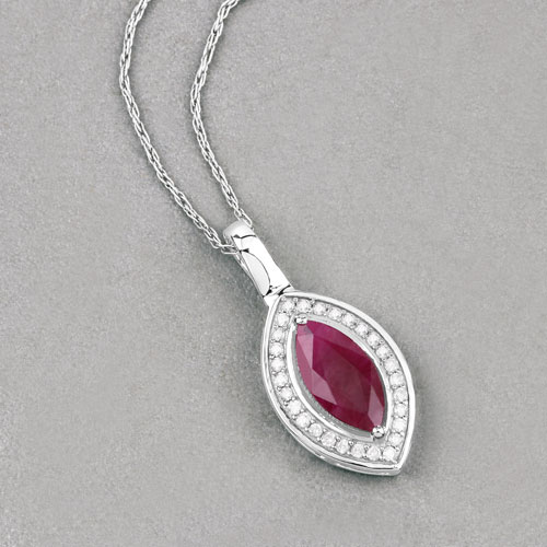 1.52 Carat Genuine Ruby and White Diamond 10K White Gold Pendant