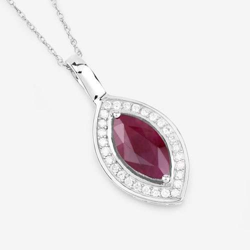 1.52 Carat Genuine Ruby and White Diamond 10K White Gold Pendant