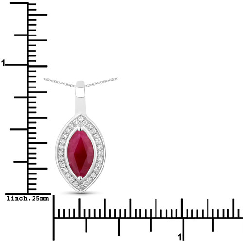 1.52 Carat Genuine Ruby and White Diamond 10K White Gold Pendant