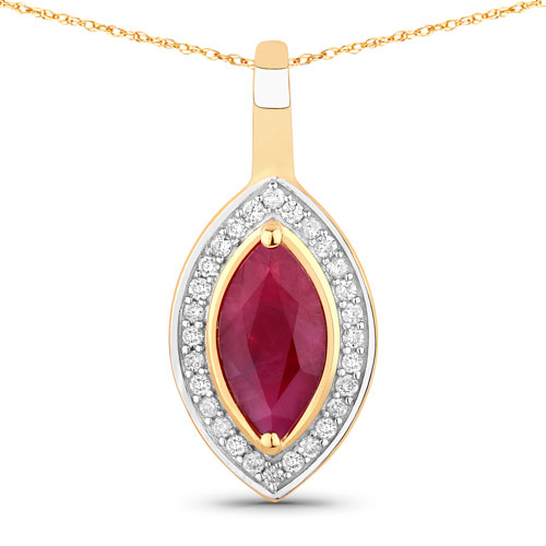 Ruby-1.52 Carat Genuine Ruby and White Diamond 10K Yellow Gold Pendant