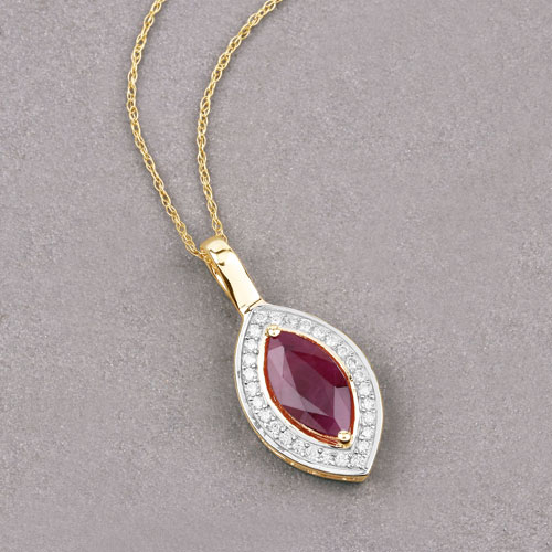 1.52 Carat Genuine Ruby and White Diamond 10K Yellow Gold Pendant
