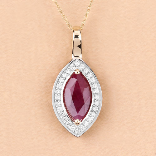 1.52 Carat Genuine Ruby and White Diamond 10K Yellow Gold Pendant