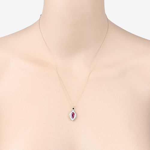 1.52 Carat Genuine Ruby and White Diamond 10K Yellow Gold Pendant