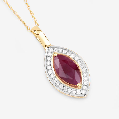 1.52 Carat Genuine Ruby and White Diamond 10K Yellow Gold Pendant