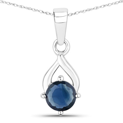 Sapphire-0.65 Carat Genuine Blue Sapphire 10K White Gold Pendant