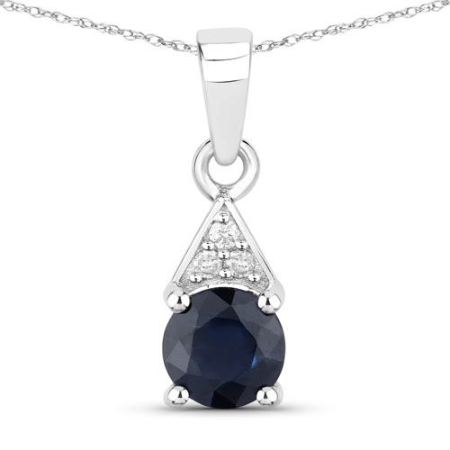 Sapphire-0.88 Carat Genuine Blue Sapphire and White Diamond 10K White Gold Pendant