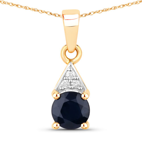 Sapphire-0.88 Carat Genuine Blue Sapphire and White Diamond 10K Yellow Gold Pendant