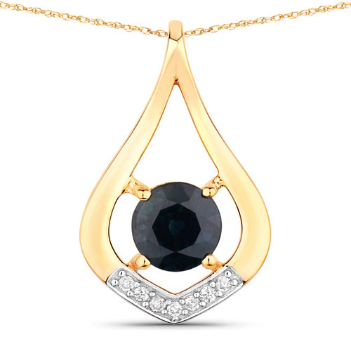 Sapphire-1.24 Carat Genuine Blue Sapphire and White Diamond 10K Yellow Gold Pendant