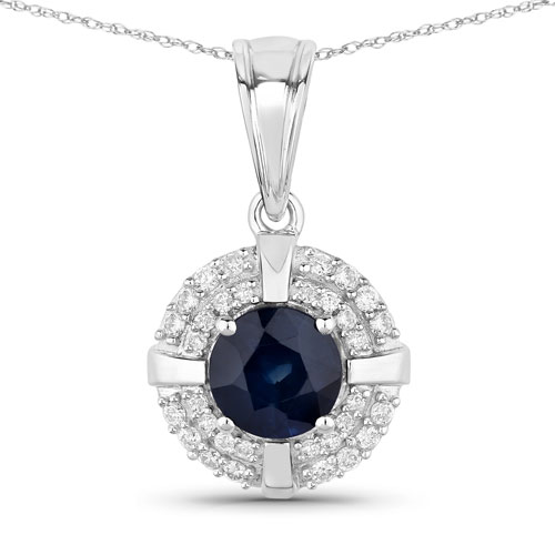 Sapphire-1.71 Carat Genuine Blue Sapphire and White Diamond 10K White Gold Pendant