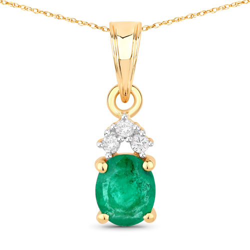 Emerald-0.64 Carat Genuine Zambian Emerald and White Diamond 10K Yellow Gold Pendant