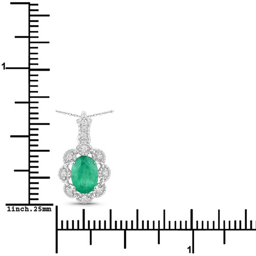 0.79 Carat Genuine Zambian Emerald and White Diamond 10K White Gold Pendant