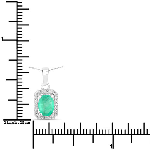 0.83 Carat Genuine Zambian Emerald and White Diamond 10K White Gold Pendant