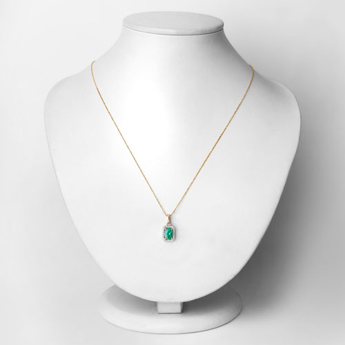 0.83 Carat Genuine Zambian Emerald and White Diamond 10K Yellow Gold Pendant