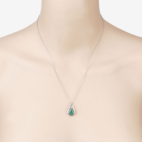 1.18 Carat Genuine Zambian Emerald and White Diamond 10K White Gold Pendant