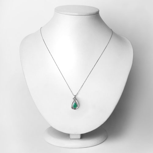 1.18 Carat Genuine Zambian Emerald and White Diamond 10K White Gold Pendant