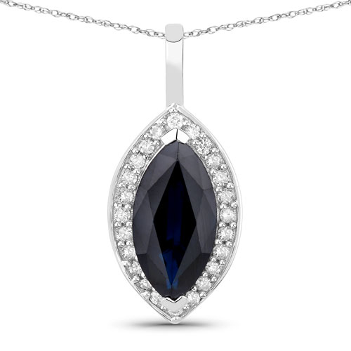 Sapphire-2.29 Carat Genuine Blue Sapphire and White Diamond 10K White Gold Pendant