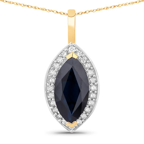 Sapphire-2.29 Carat Genuine Blue Sapphire and White Diamond 10K Yellow Gold Pendant