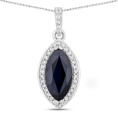 Sapphire-2.27 Carat Genuine Blue Sapphire and White Diamond 10K White Gold Pendant