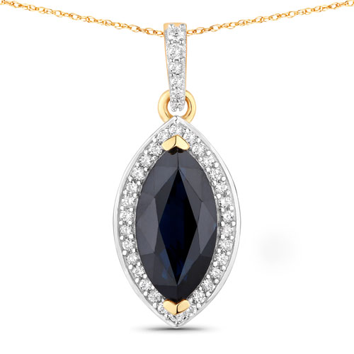 Sapphire-2.27 Carat Genuine Blue Sapphire and White Diamond 10K Yellow Gold Pendant