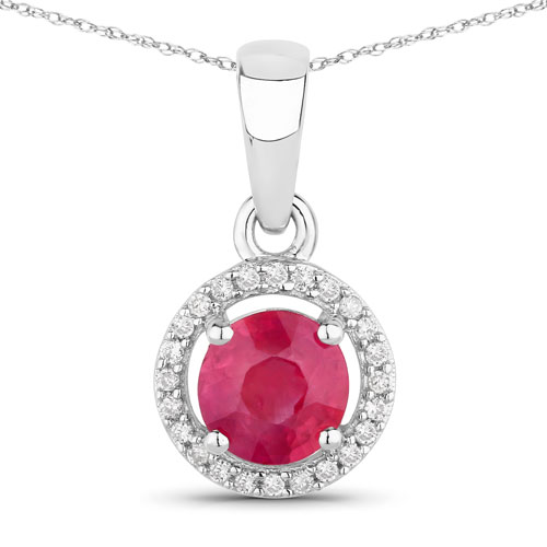 Ruby-0.62 Carat Genuine Ruby and White Diamond 14K White Gold Pendant