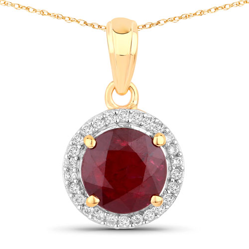 Ruby-1.49 Carat Genuine Ruby and White Diamond 14K Yellow Gold Pendant