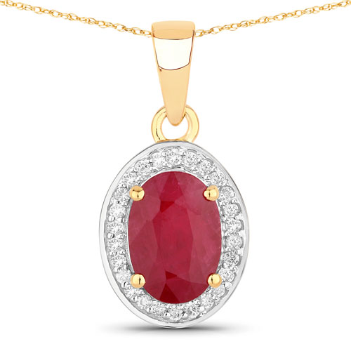 Ruby-1.82 Carat Genuine Ruby and White Diamond 14K Yellow Gold Pendant