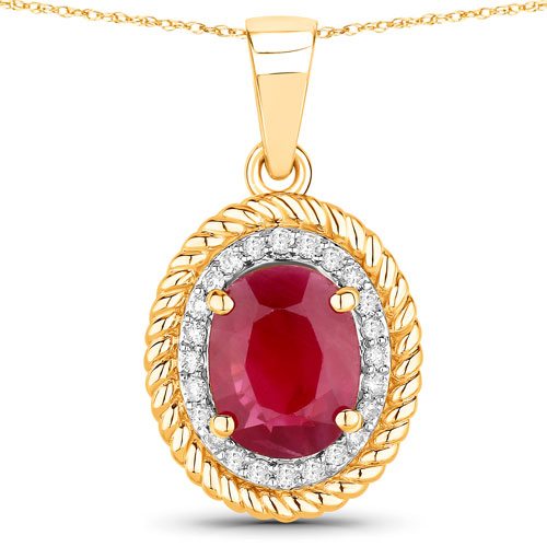 Ruby-1.55 Carat Genuine Ruby and White Diamond 14K Yellow Gold Pendant