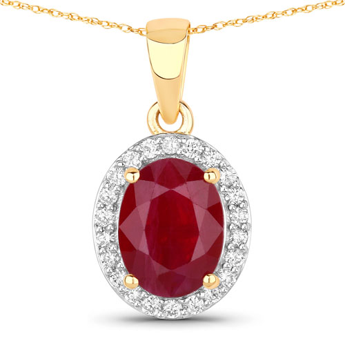 Ruby-2.52 Carat Genuine Ruby and White Diamond 14K Yellow Gold Pendant