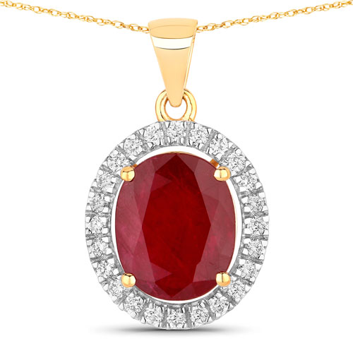 Ruby-3.78 Carat Genuine Ruby and White Diamond 14K Yellow Gold Pendant