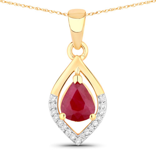 Ruby-0.69 Carat Genuine Ruby and White Diamond 14K Yellow Gold Pendant