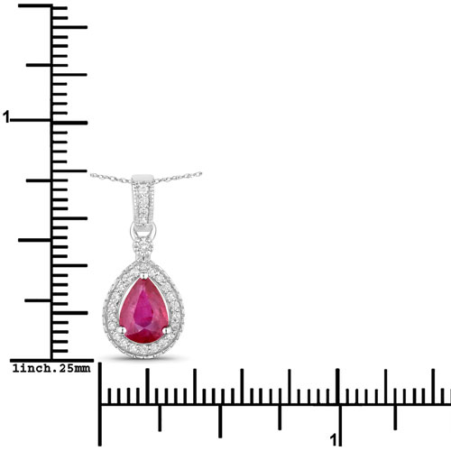 1.01 Carat Genuine Ruby and White Diamond 14K White Gold Pendant