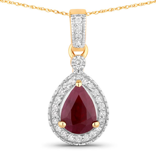 Ruby-1.01 Carat Genuine Ruby and White Diamond 14K Yellow Gold Pendant