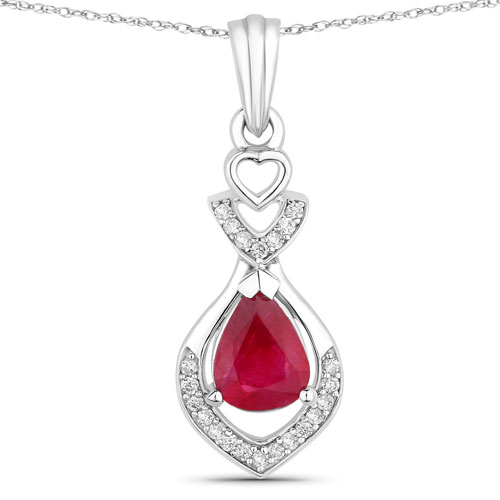 Ruby-0.86 Carat Genuine Ruby and White Diamond 14K White Gold Pendant